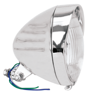 Zodiac Chrome Springer Style Headlight, Late Model with Grooves and Visor – Electric & Light