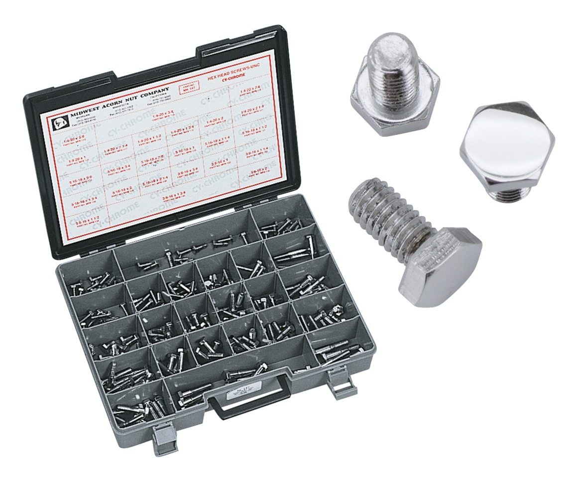 Midwest Acorn Nut Company Chrome Plated Hex Head Cap Screws Assortment – Hardware